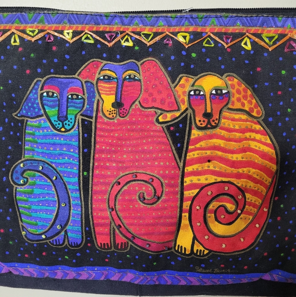 Laurel Burch Colorful Dog Print Artsy Shoulder Bag Purse NWT - Picture 3 of 11